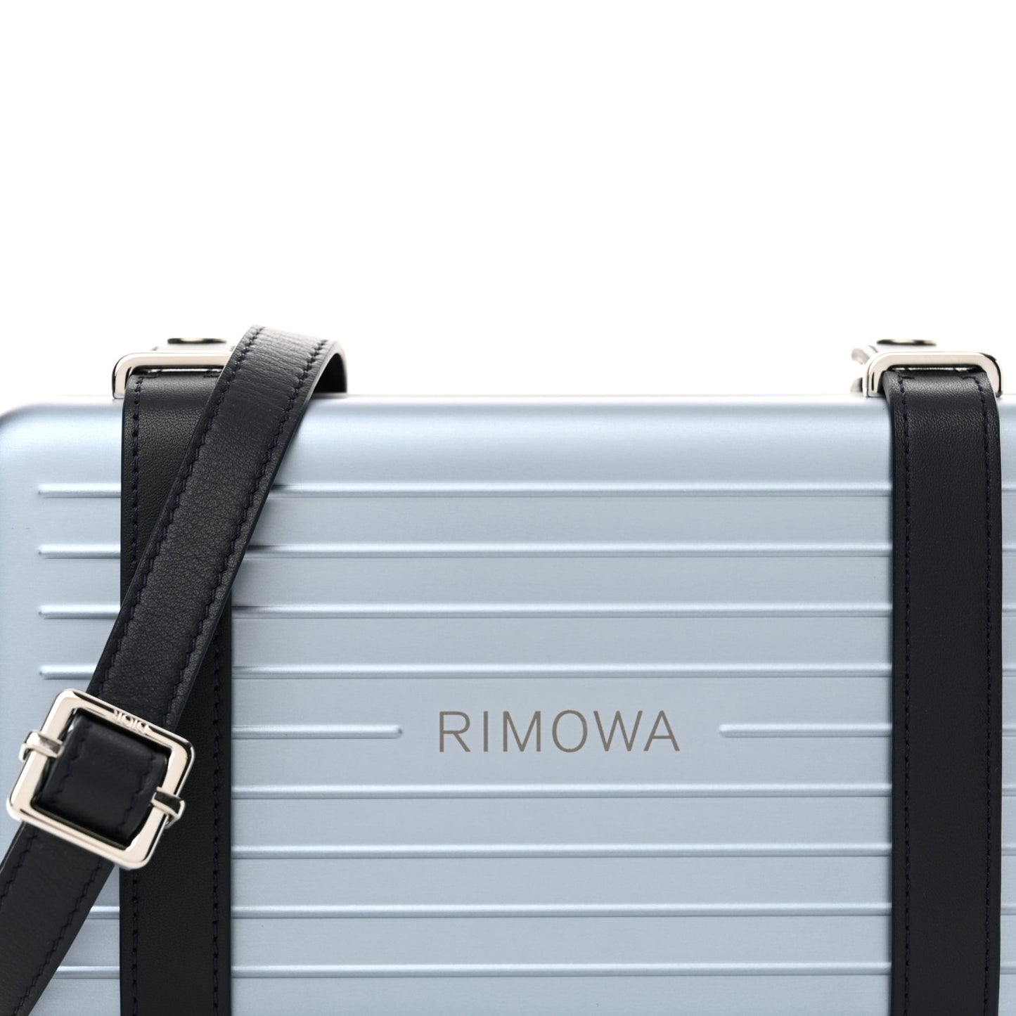 X RIMOWA Aluminum Personal Clutch On Strap Bleu