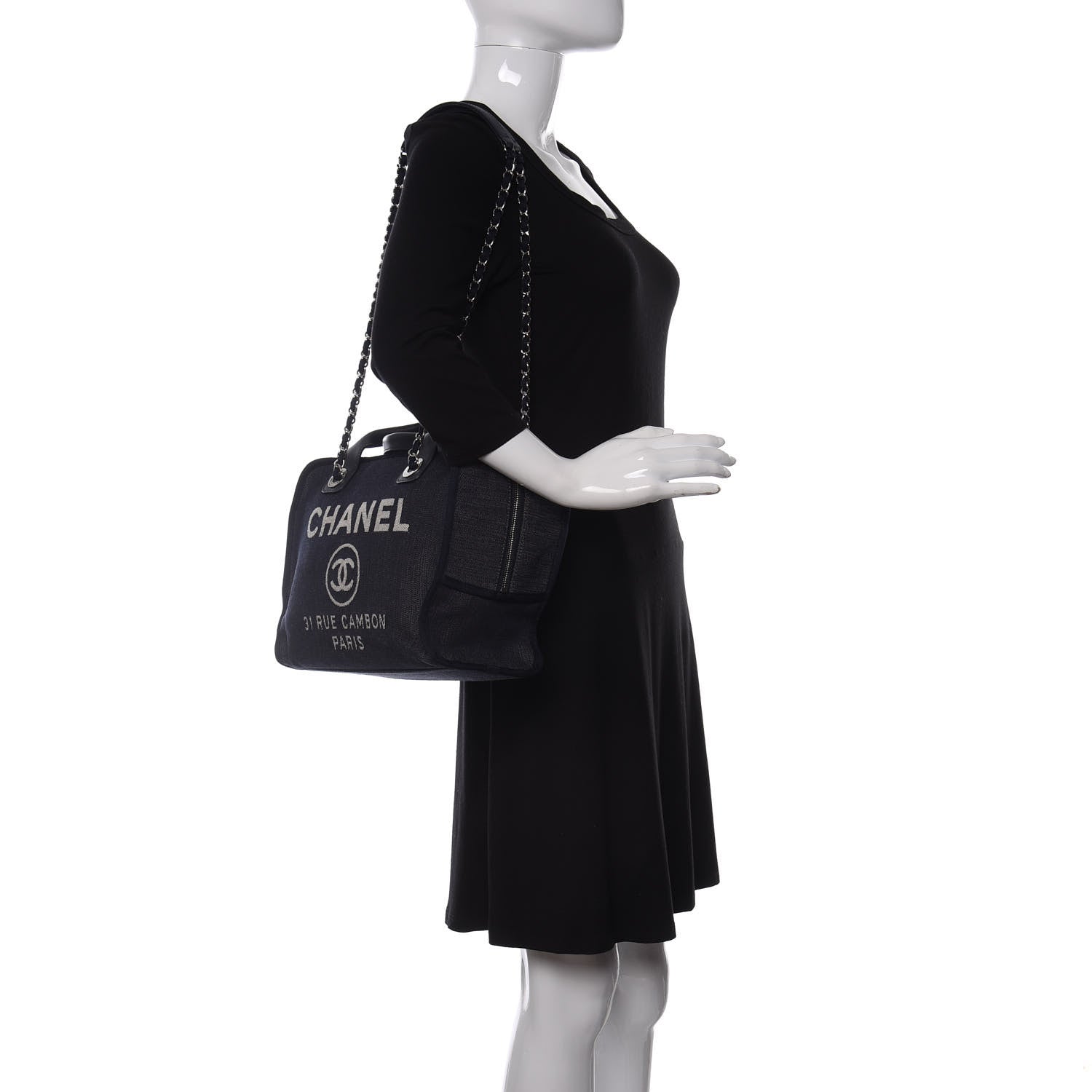 Chanel Denim Deauville Bowling Bag Dark Blue 2 of 10