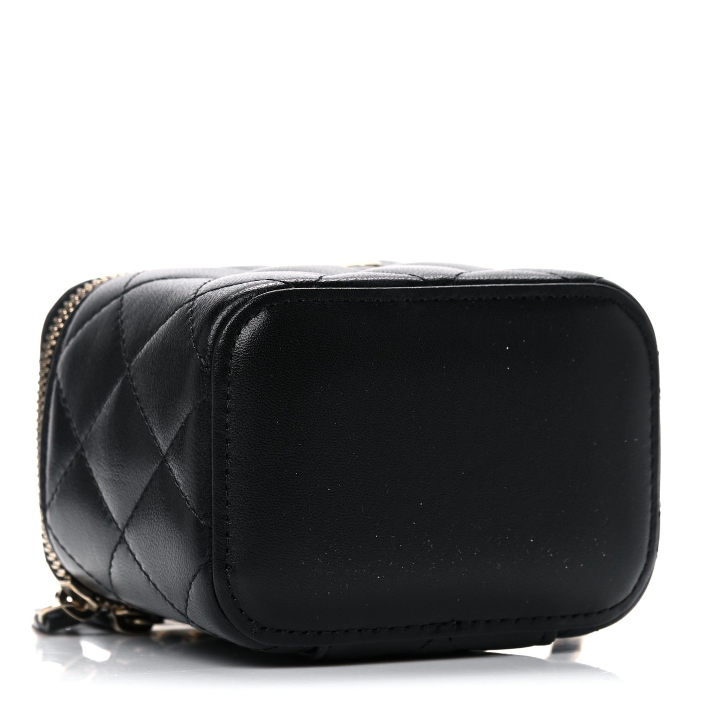 Lambskin Quilted Top Handle Mini Vanity Case With Chain Black