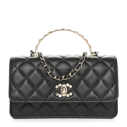 Chanel Lambskin Quilted Crystal Top Handle Clutch With Chain Black 1 of 11