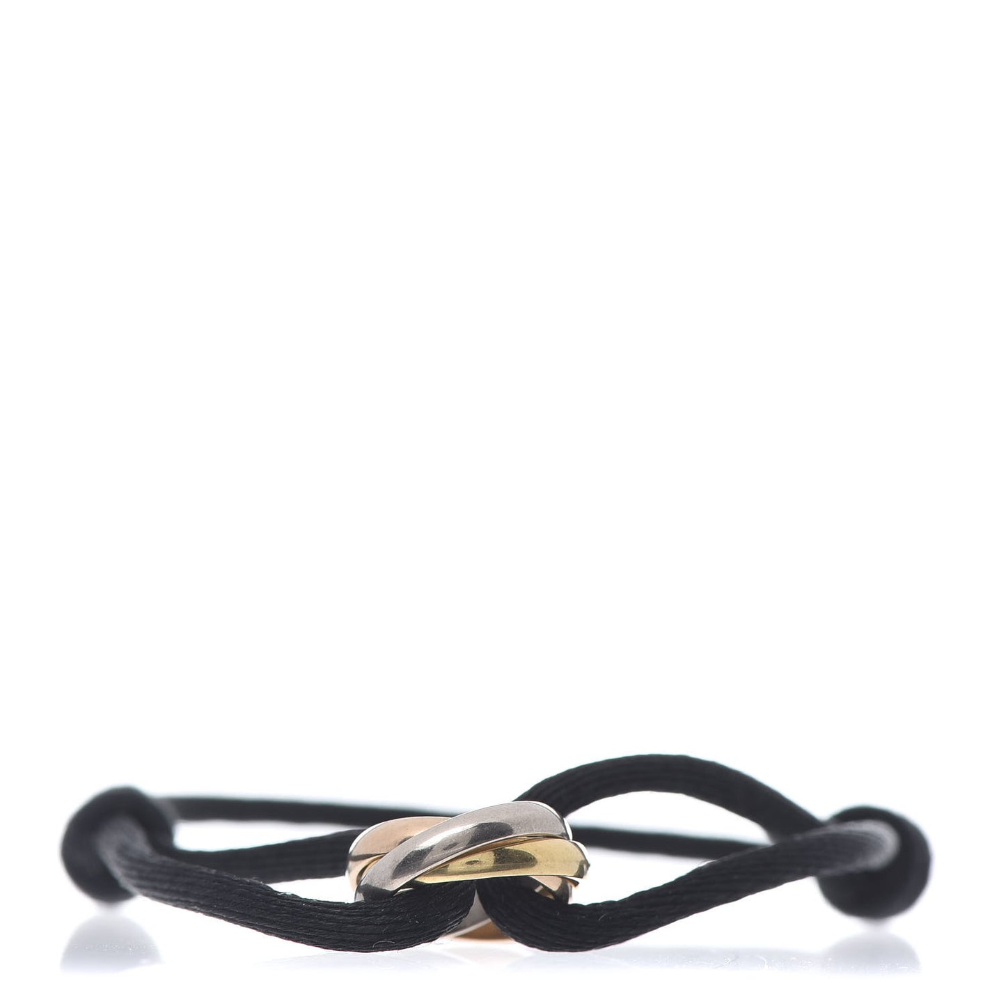 18K Pink Yellow White Gold Trinity Adjustable Cord Bracelet Black