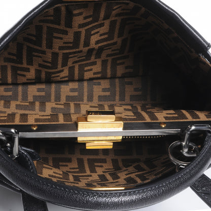 Fendi Goatskin Zucca Medium Peekaboo Iconic Satchel Black Tobacco 5 of 9