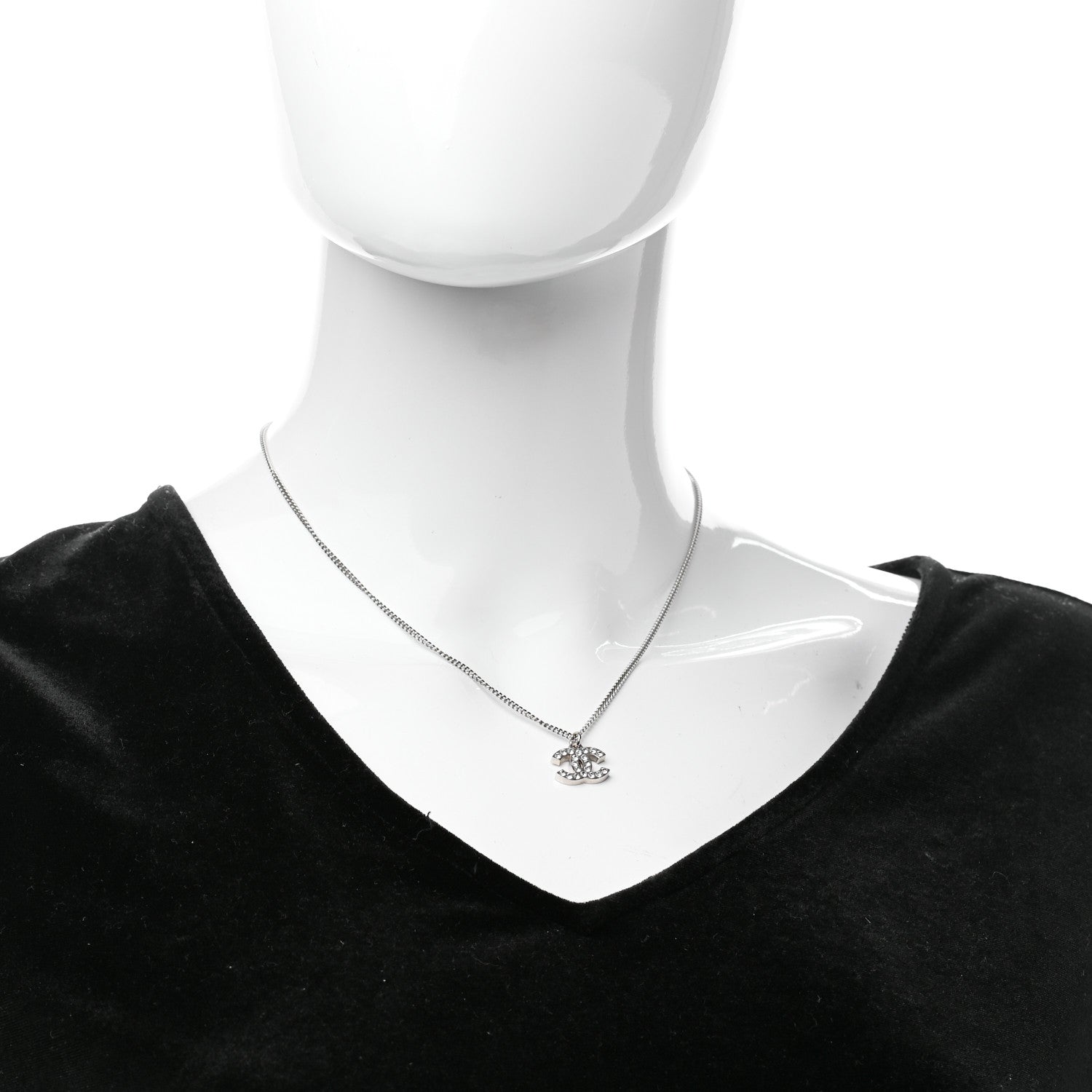 Chanel Crystal Timeless CC Necklace Silver 2 of 5