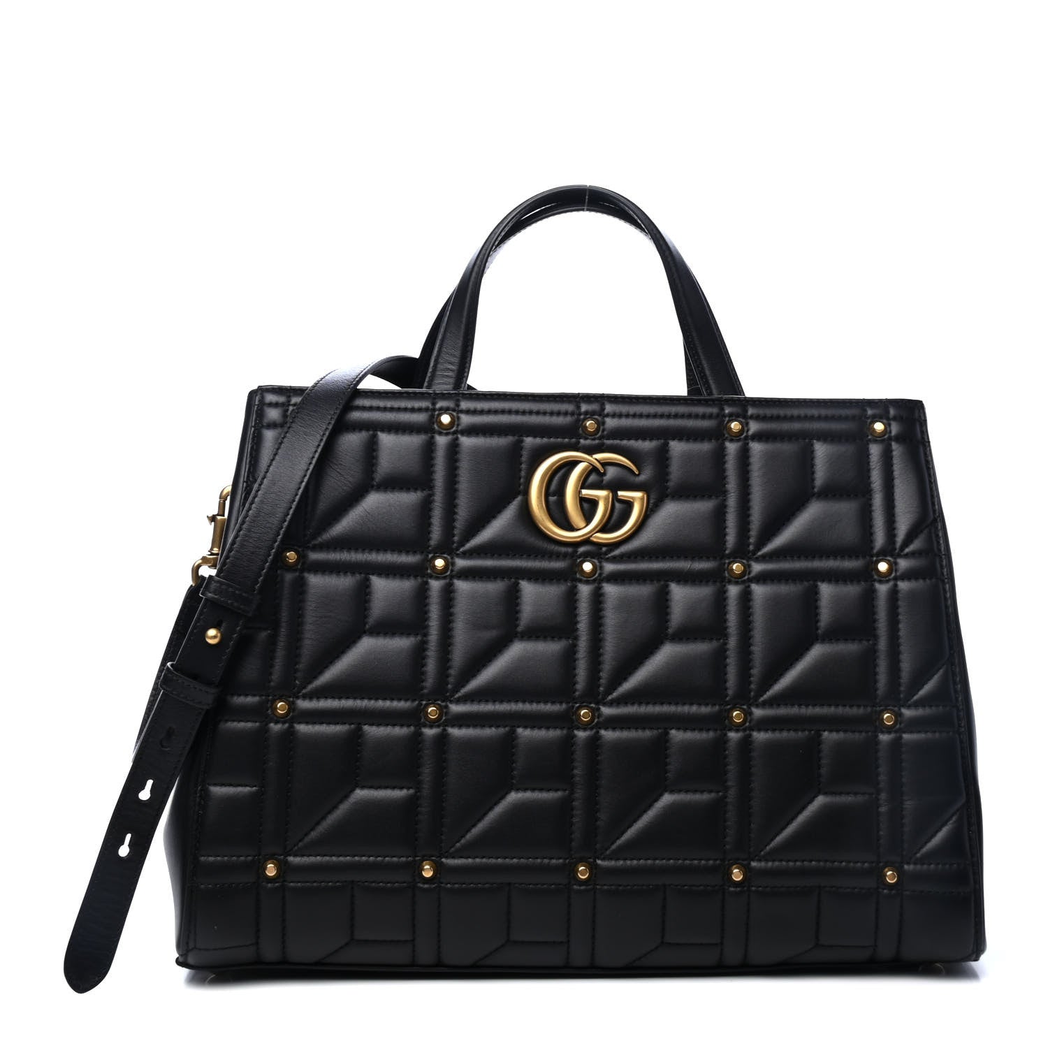 Gucci Calfskin Matelasse Studded Medium GG Marmont Tote Black 1 of 4