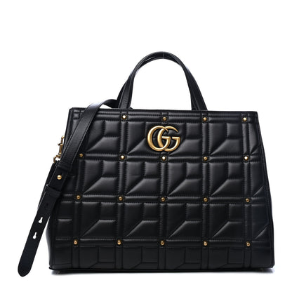 Gucci Calfskin Matelasse Studded Medium GG Marmont Tote Black 1 of 4