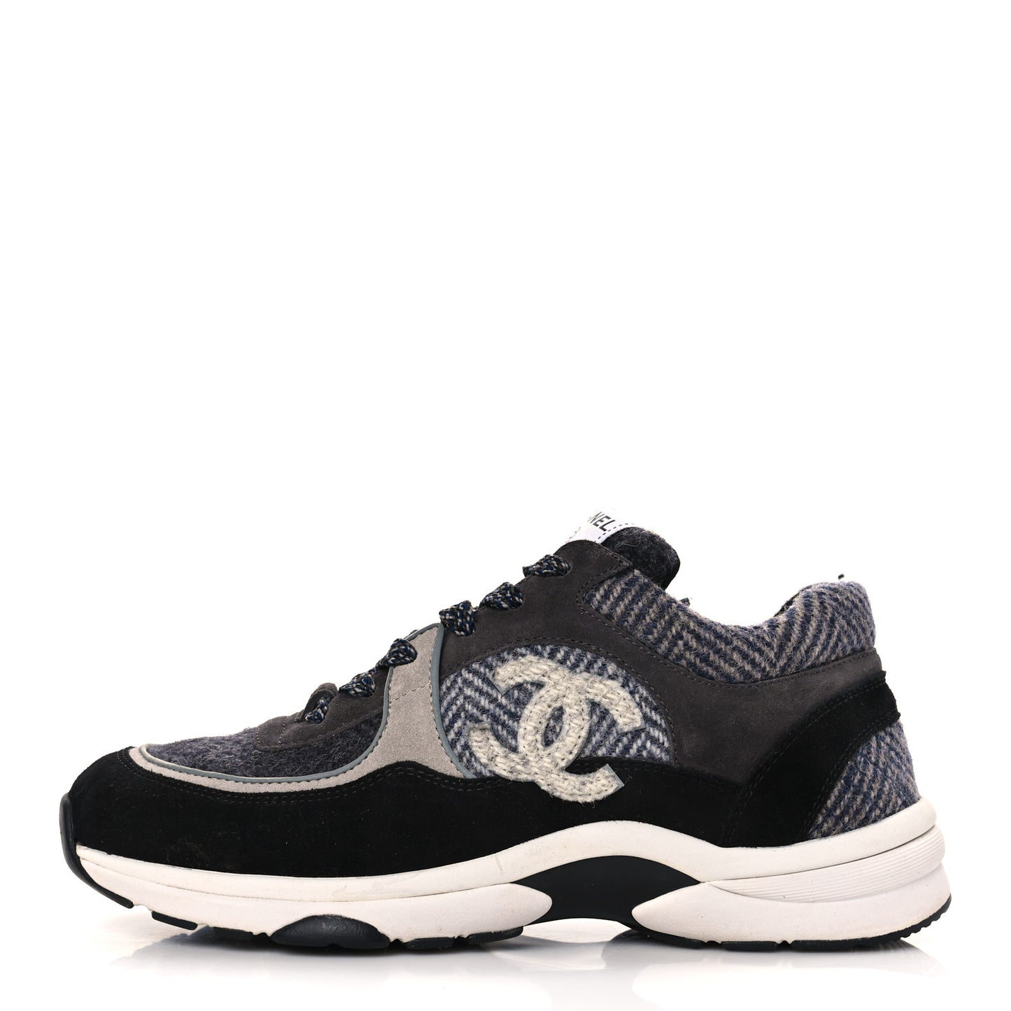 Fabric Suede Calfskin CC Sneakers 39 Black Grey Dark Grey