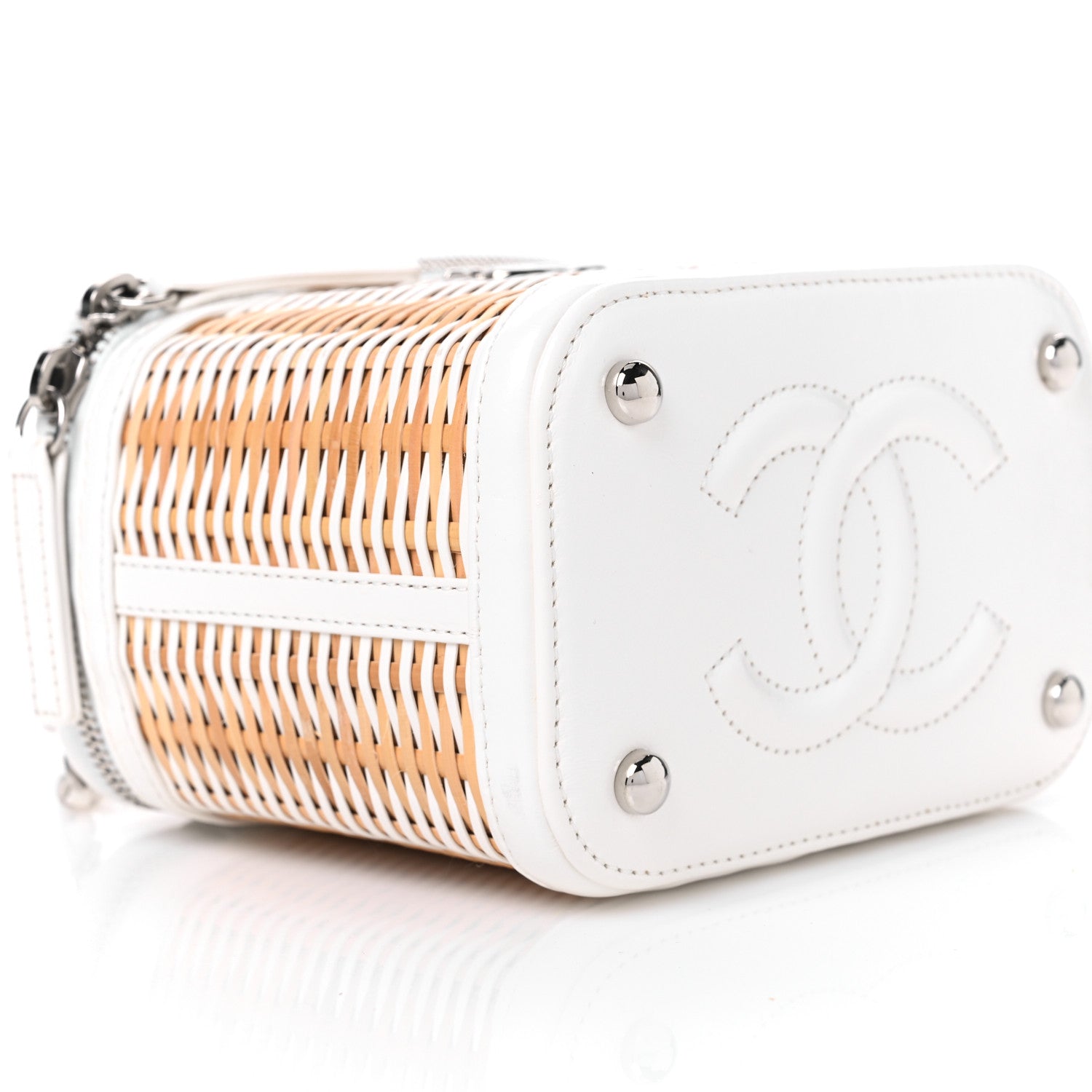 Chanel Calfskin Raffia Small Vanity Case Bag White Beige 9 of 10