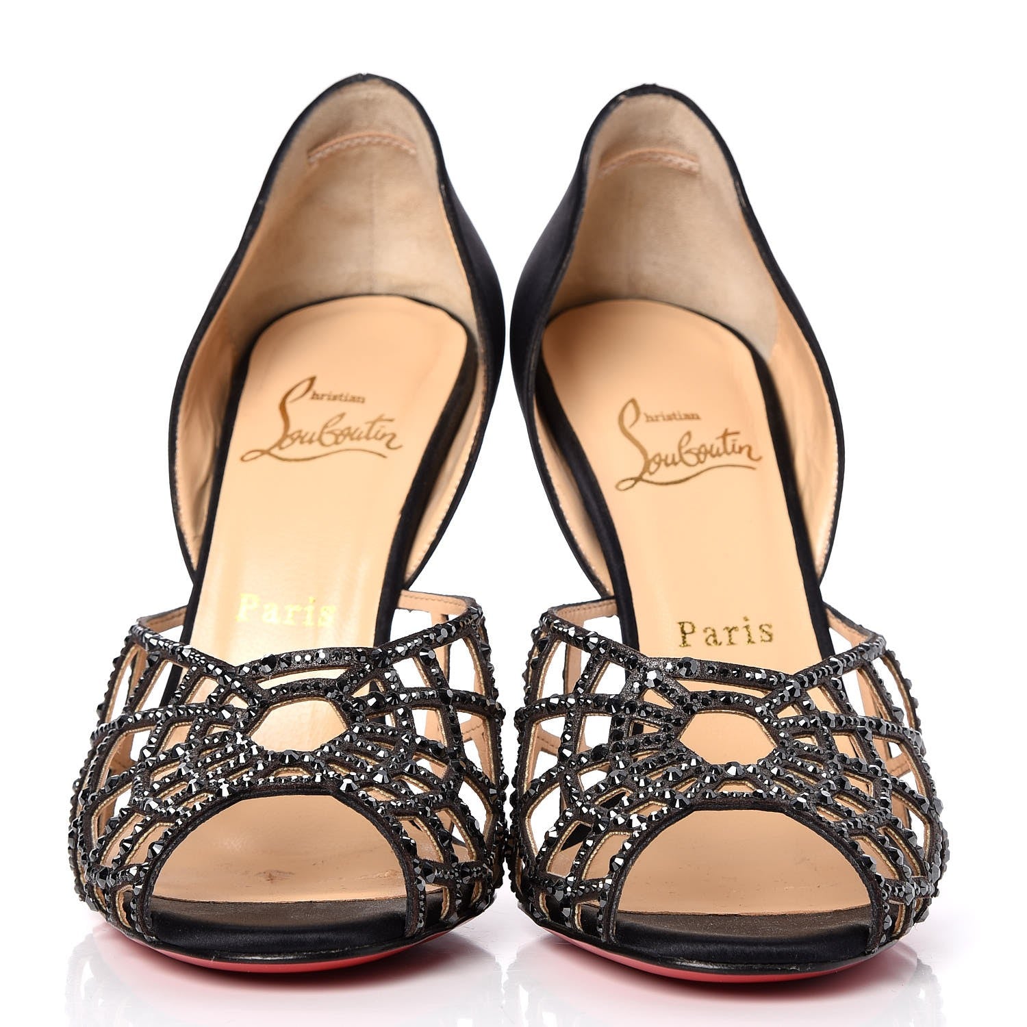Christian Louboutin Satin Strass Aranea 100 Heels 38.5 Black Hematite 3 of 8