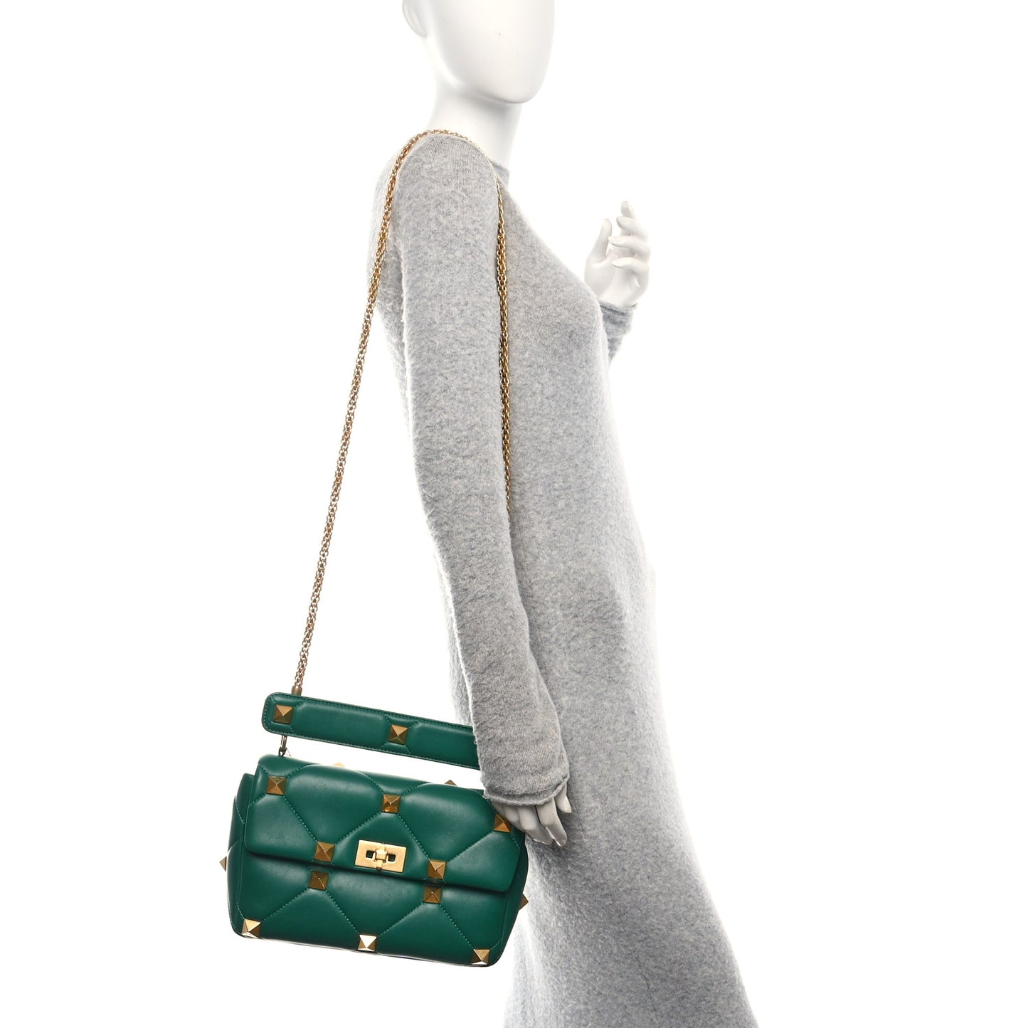 Nappa Large Roman Stud Shoulder Bag Jungle