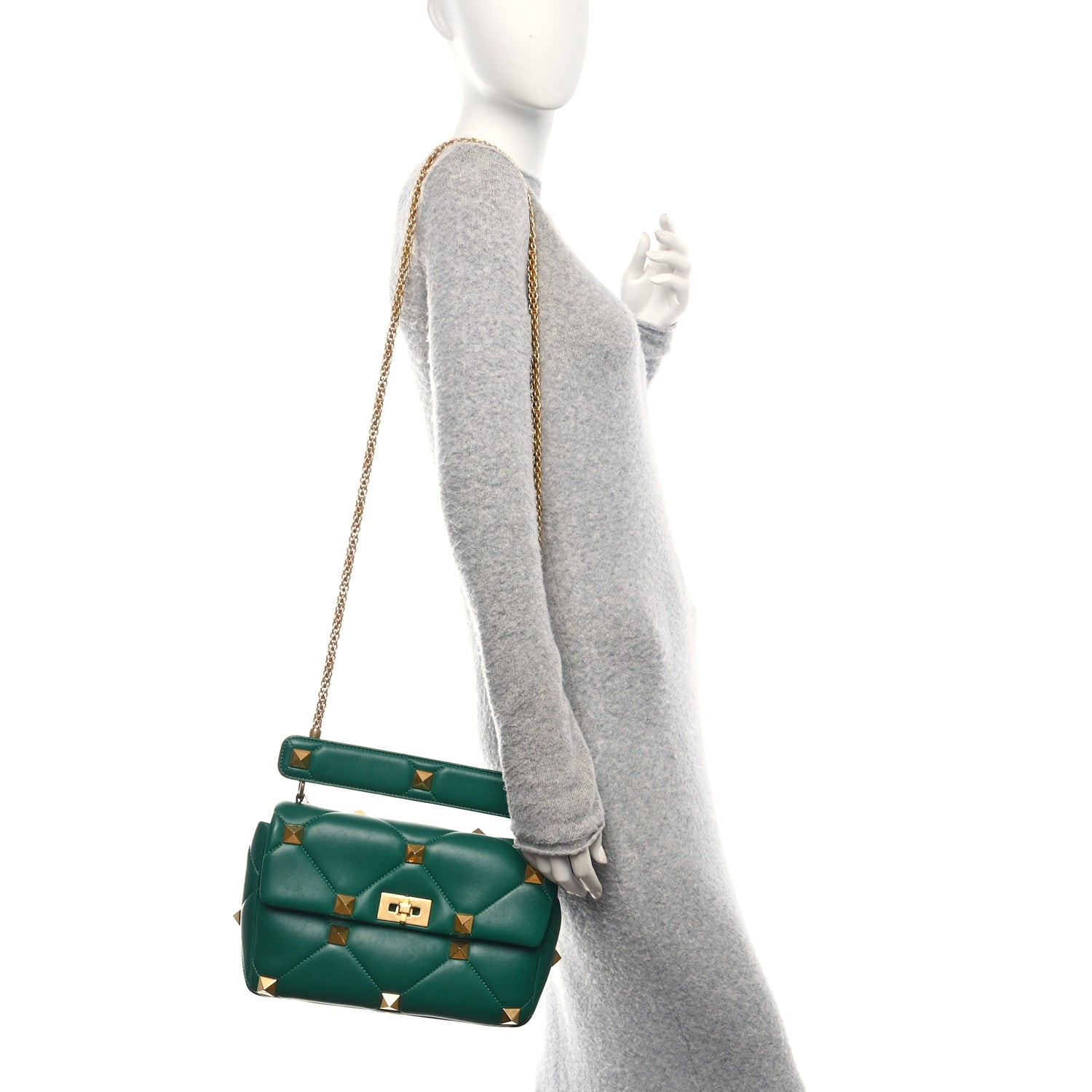 Valentino Garavani Nappa Large Roman Stud Shoulder Bag Jungle 2 of 9