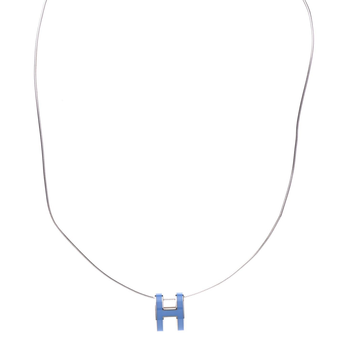 Hermes Lacquered Palladium Pop H Pendant Necklace Bleu Sature 1 of 4