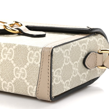 Gucci GG Supreme Monogram Textured Dollar Calfskin Mini Horsebit 1955 Shoulder Bag Beige Mystic White Oatmeal 10 of 11