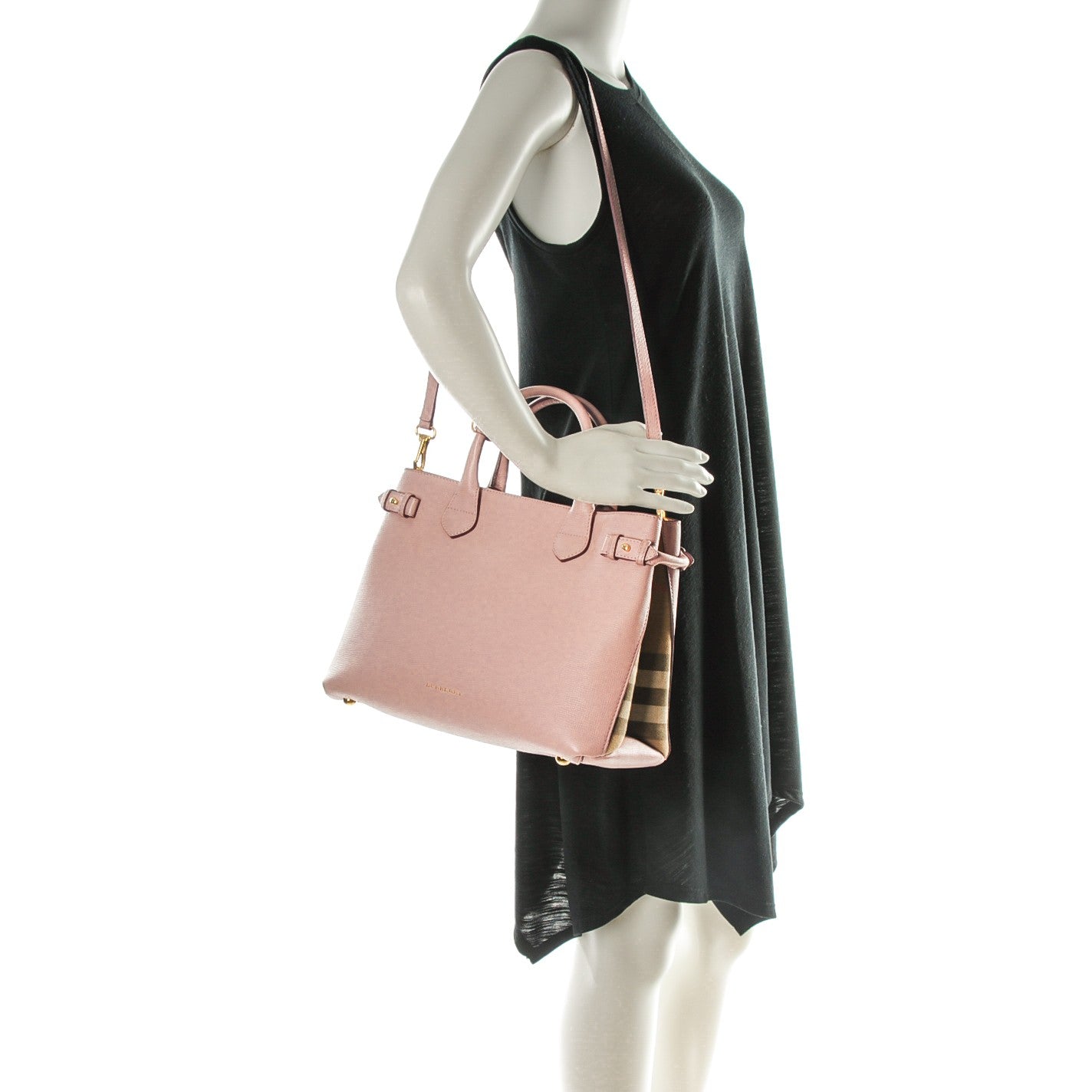 Grainy Calfskin House Check Medium Banner Tote Nude Blush