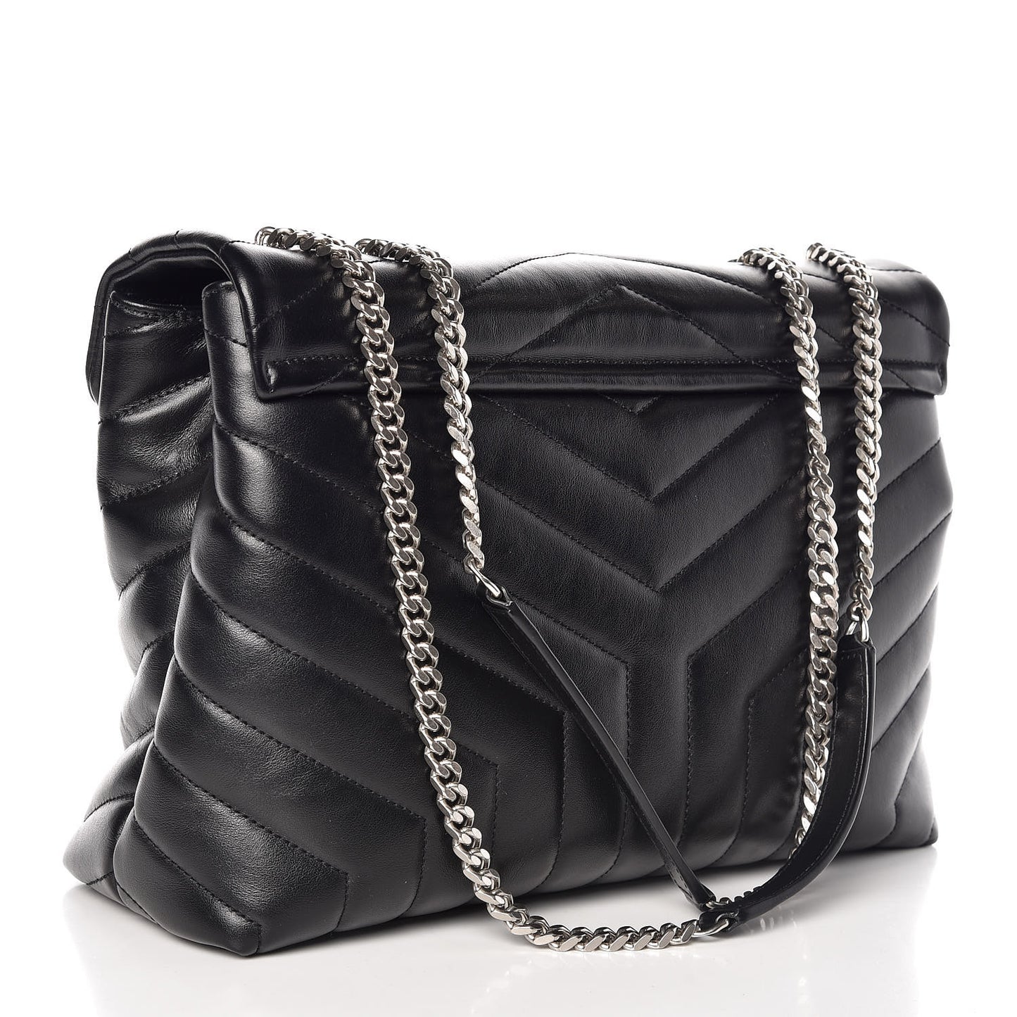 Calfskin Y Quilted Monogram Medium Loulou Chain Satchel Black