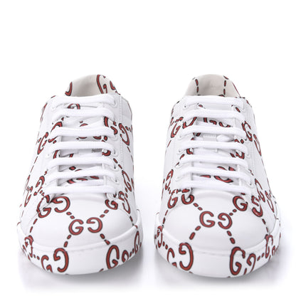 Gucci Calfskin GucciGhost Print Womens Ace Sneakers 38 White Hibiscus Red 2 of 11