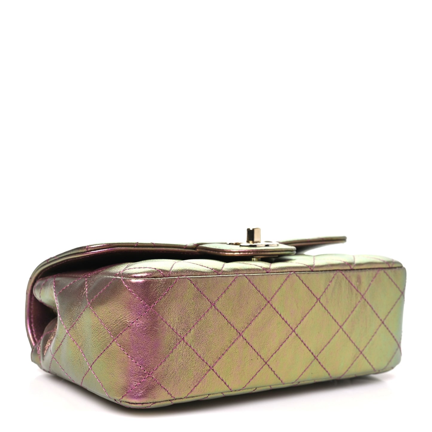 Iridescent Lambskin Quilted Mini Rectangular Flap Purple