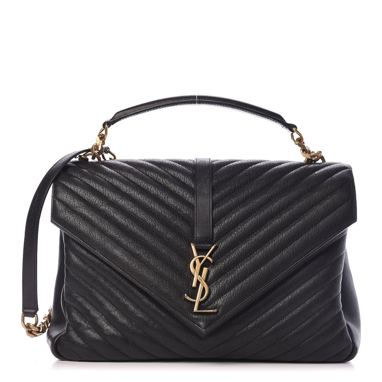 Saint Laurent Sheepskin Matelasse Chevron Monogram Large College Satchel Black 1 of 24