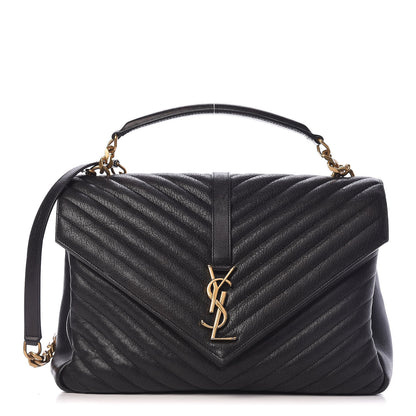 Saint Laurent Sheepskin Matelasse Chevron Monogram Large College Satchel Black 1 of 24