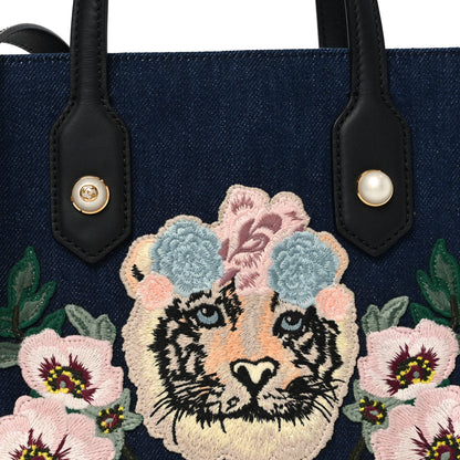 Gucci Denim Embroidered Tiger Tote Blue Multicolor 9 of 11