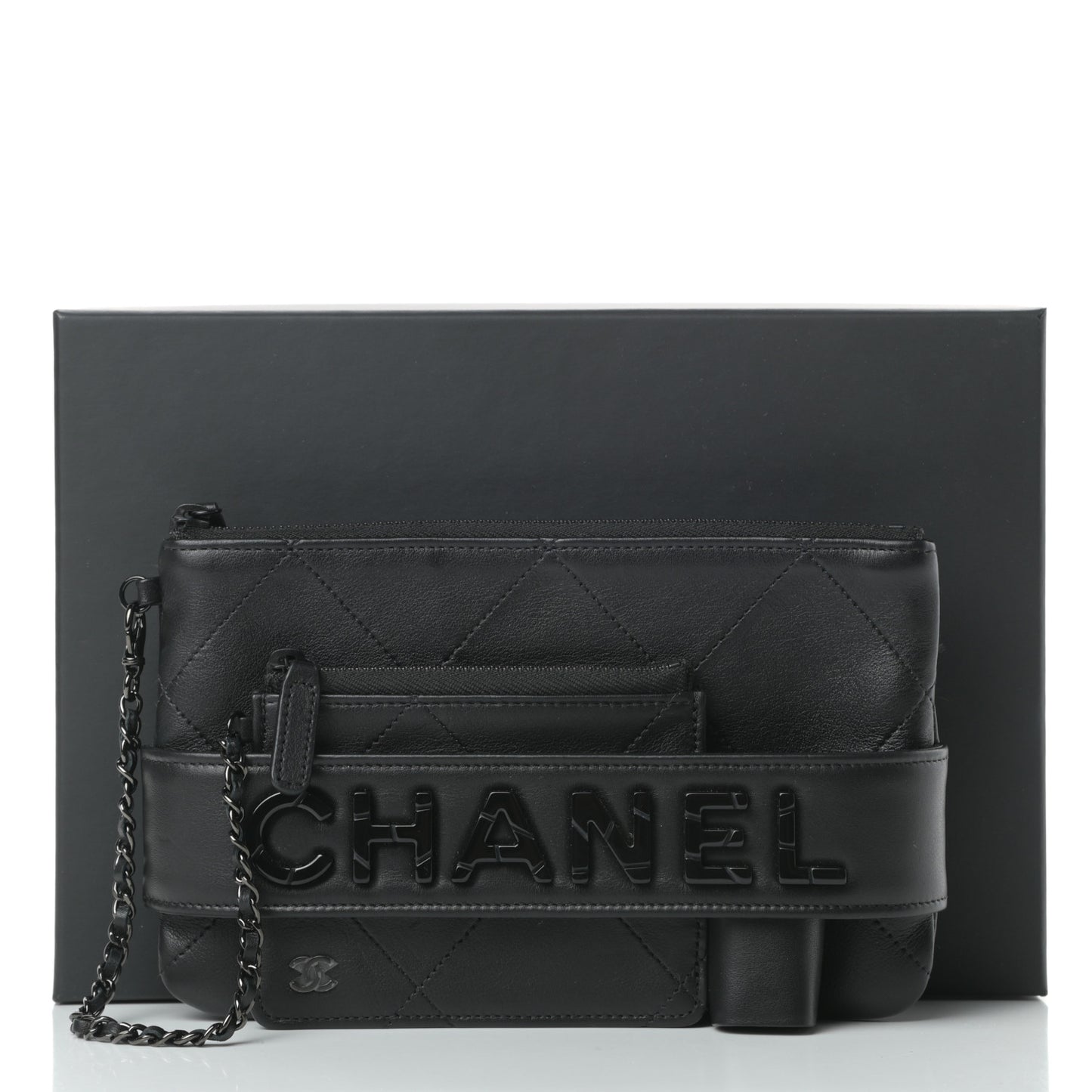 Lambskin Quilted Cosmetic Case With Strap So Black