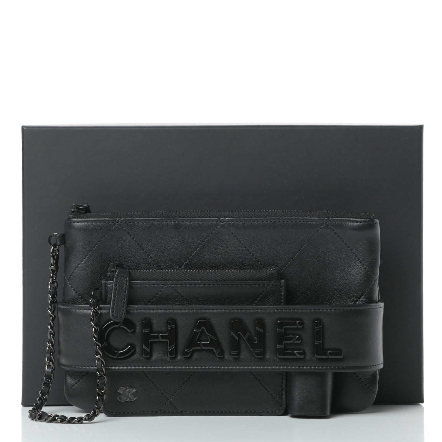 Chanel Lambskin Quilted Cosmetic Case With Strap So Black 12 of 13