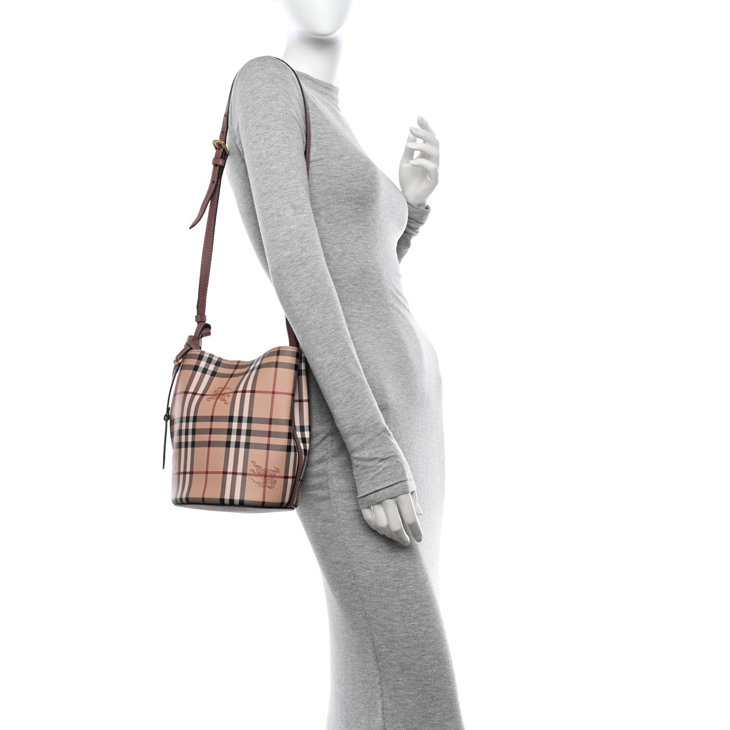 Burberry Haymarket Check Colours Small Lorne Bucket Crossbody Elderberry 2 of 19