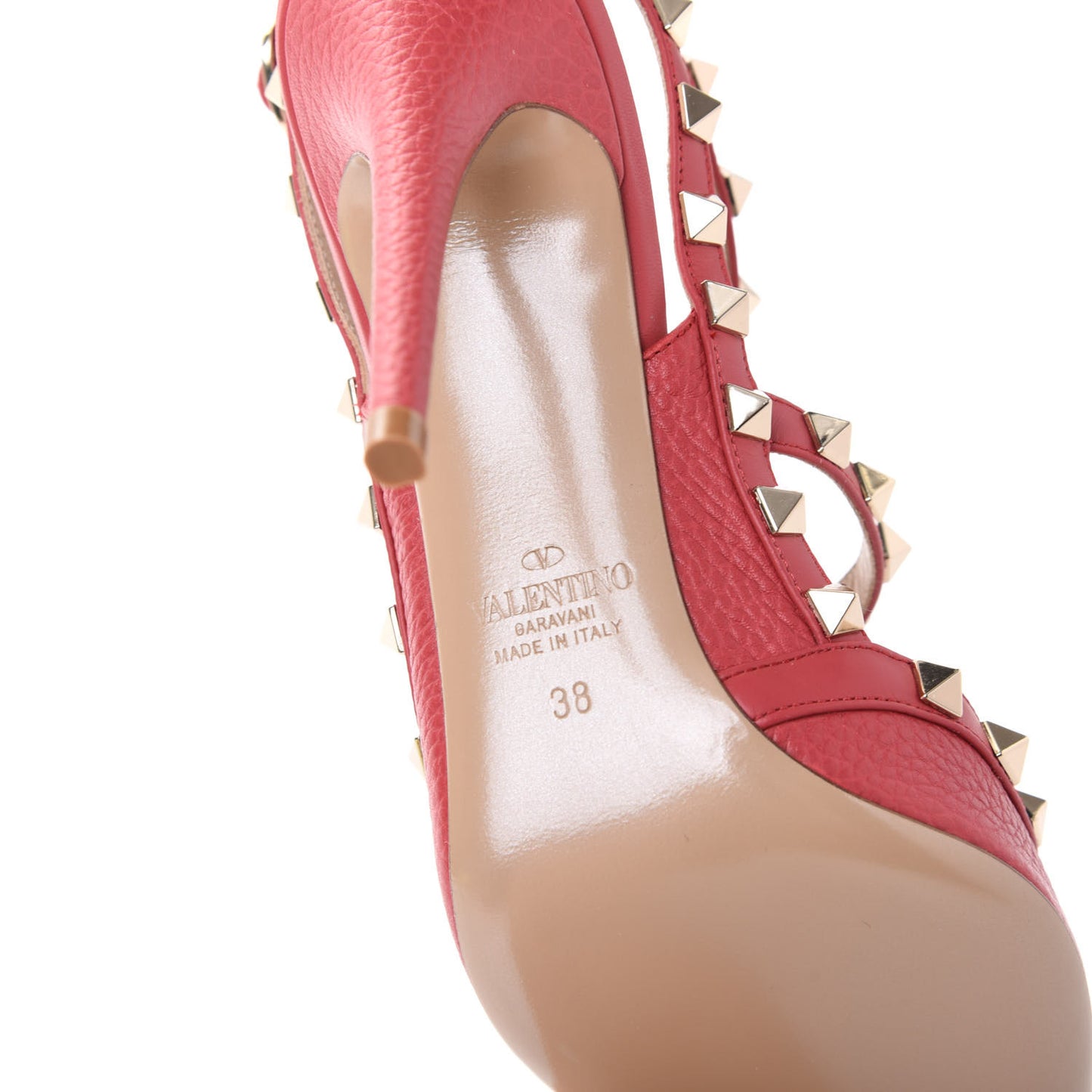 Pebbled Calfskin Rockstud Ankle Strap 100mm Pumps 38 Rock Pink