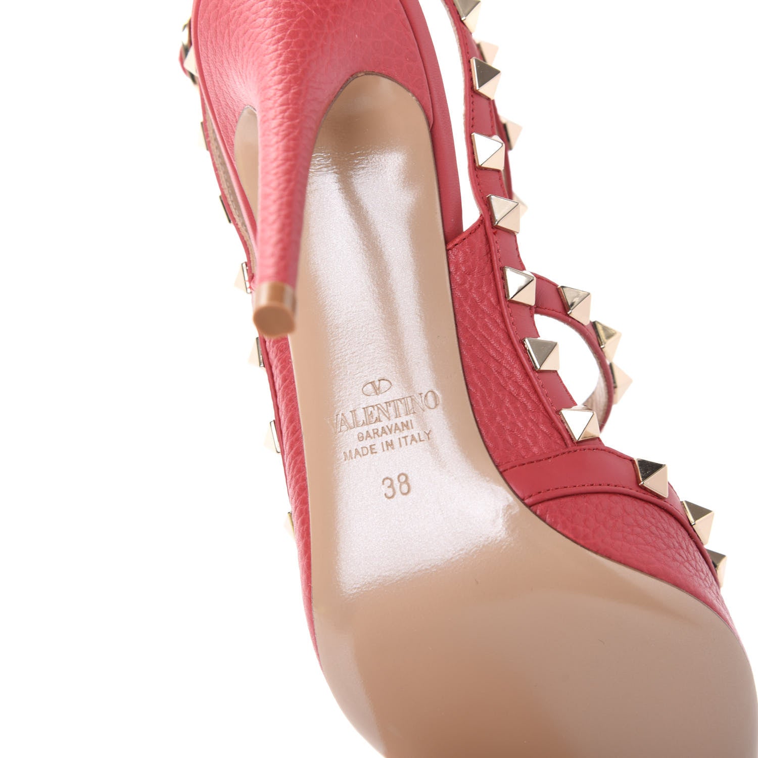 Valentino Garavani Pebbled Calfskin Rockstud Ankle Strap 100mm Pumps 38 Rock Pink 6 of 10