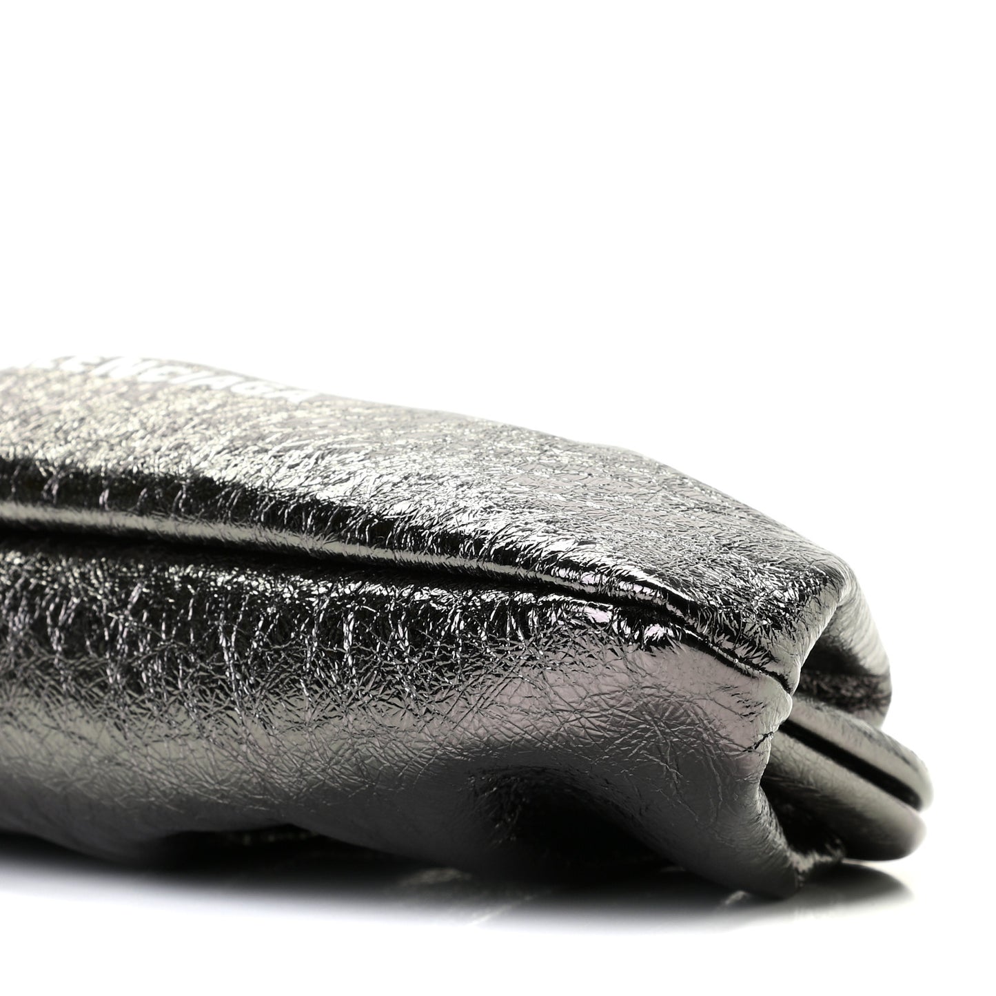 Metallic Textured Calfskin Logo Cloud Clutch XS Black