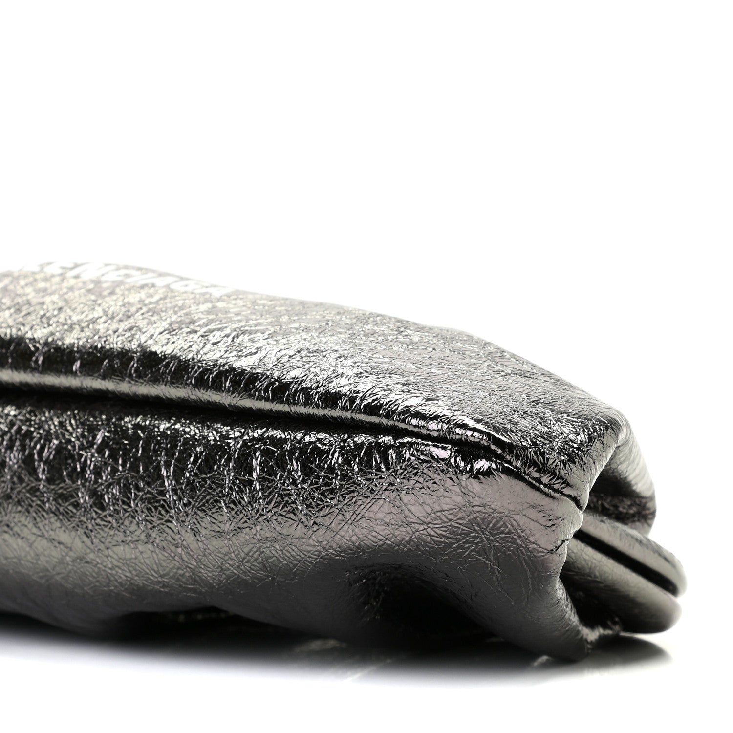 Balenciaga Metallic Textured Calfskin Logo Cloud Clutch XS Black 5 of 8