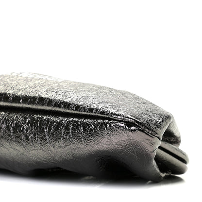 Balenciaga Metallic Textured Calfskin Logo Cloud Clutch XS Black 5 of 8