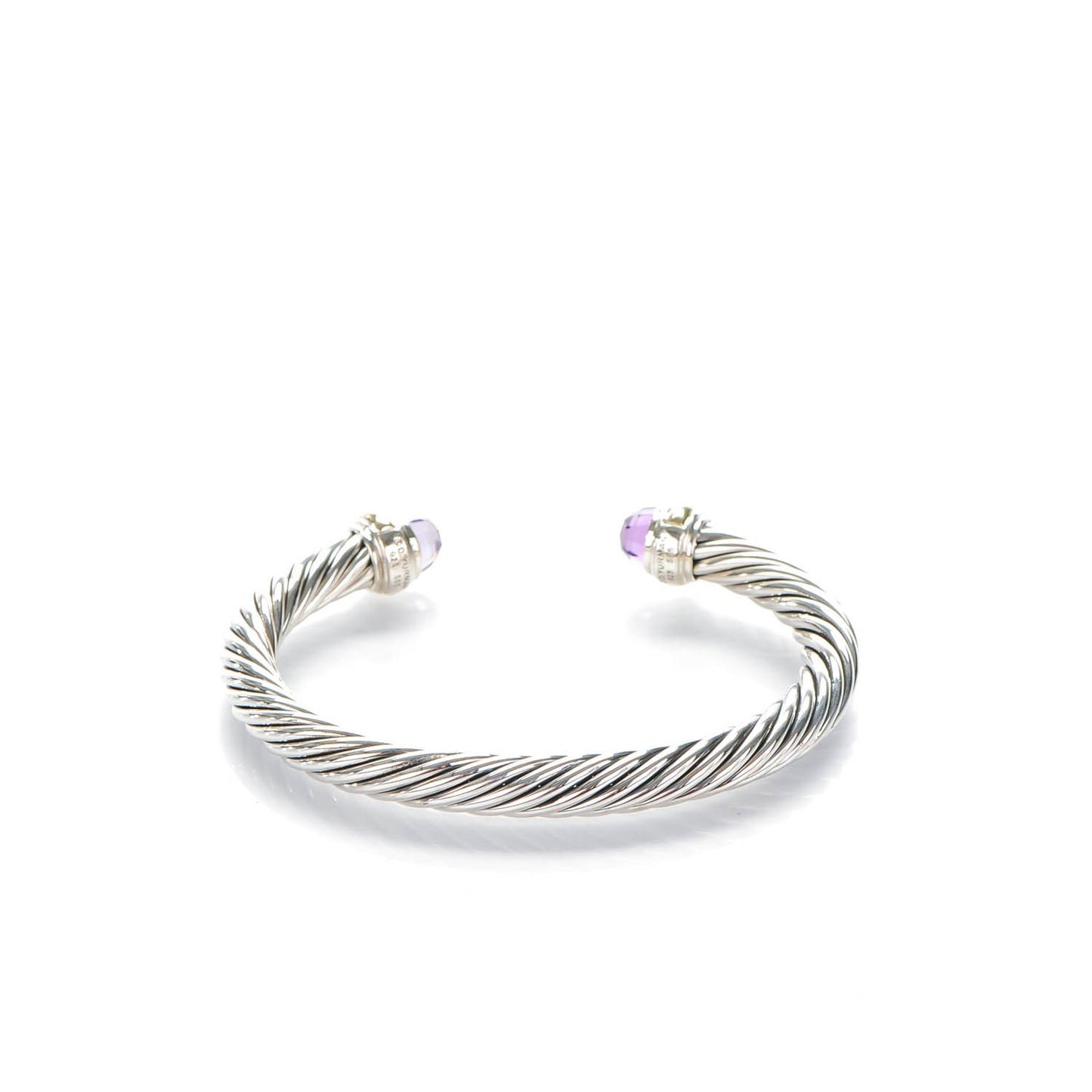 Sterling Silver 14K Yellow Gold Amethyst 7mm Cable Classics Bracelet