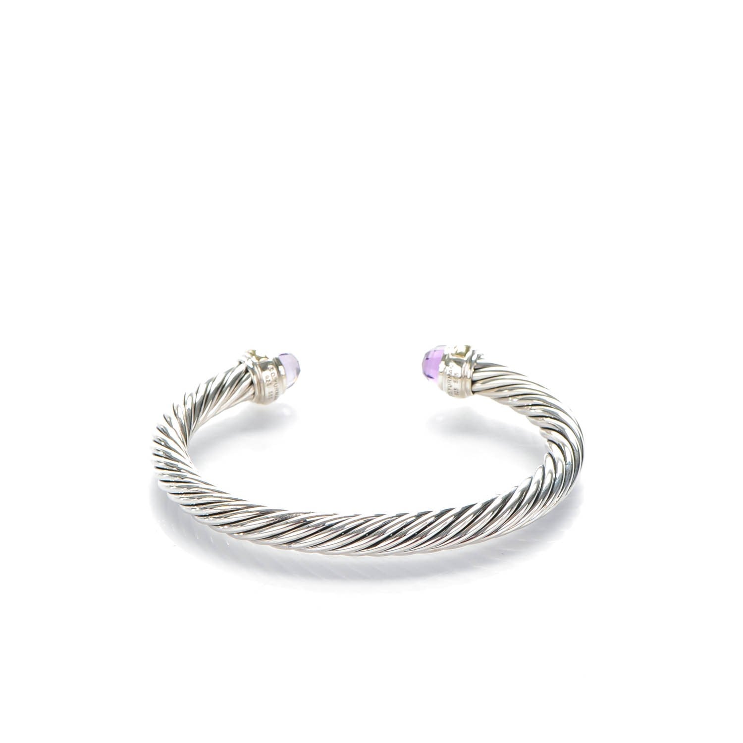 David Yurman Sterling Silver 14K Yellow Gold Amethyst 7mm Cable Classics Bracelet 3 of 5