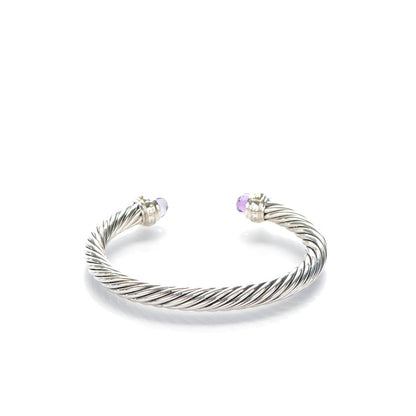 David Yurman Sterling Silver 14K Yellow Gold Amethyst 7mm Cable Classics Bracelet 3 of 5