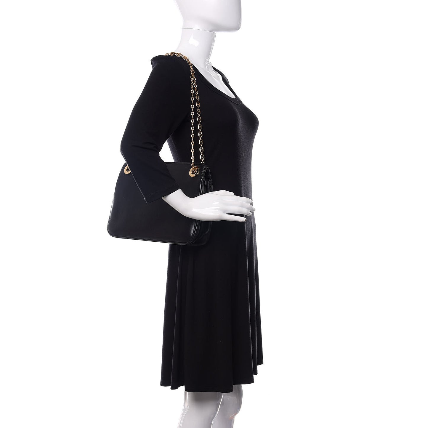 Azalea Calfskin Small Marina Open Top Chain Shoulder Bag Black