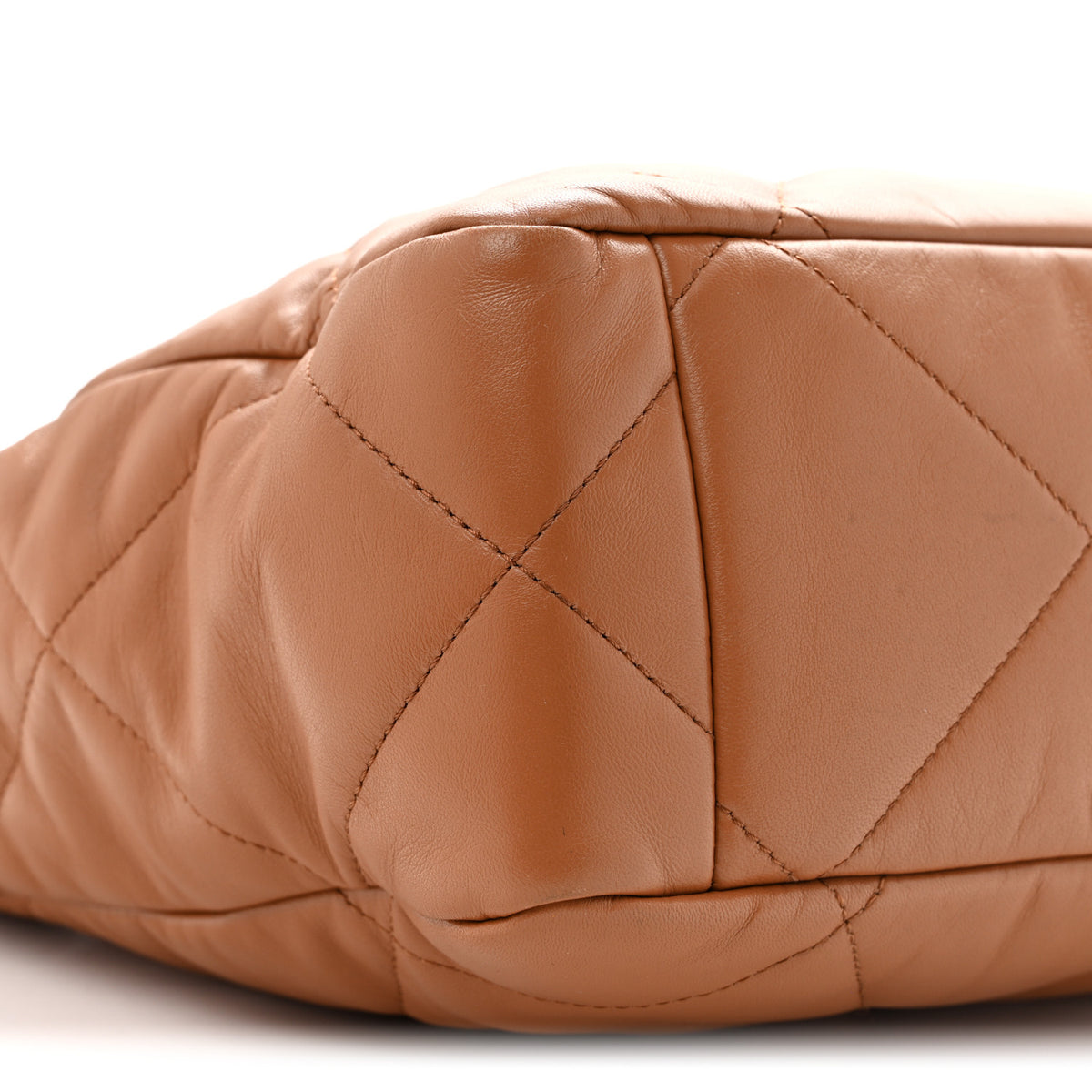 Lambskin Quilted Chanel 19 East West Shopping Bag Brown