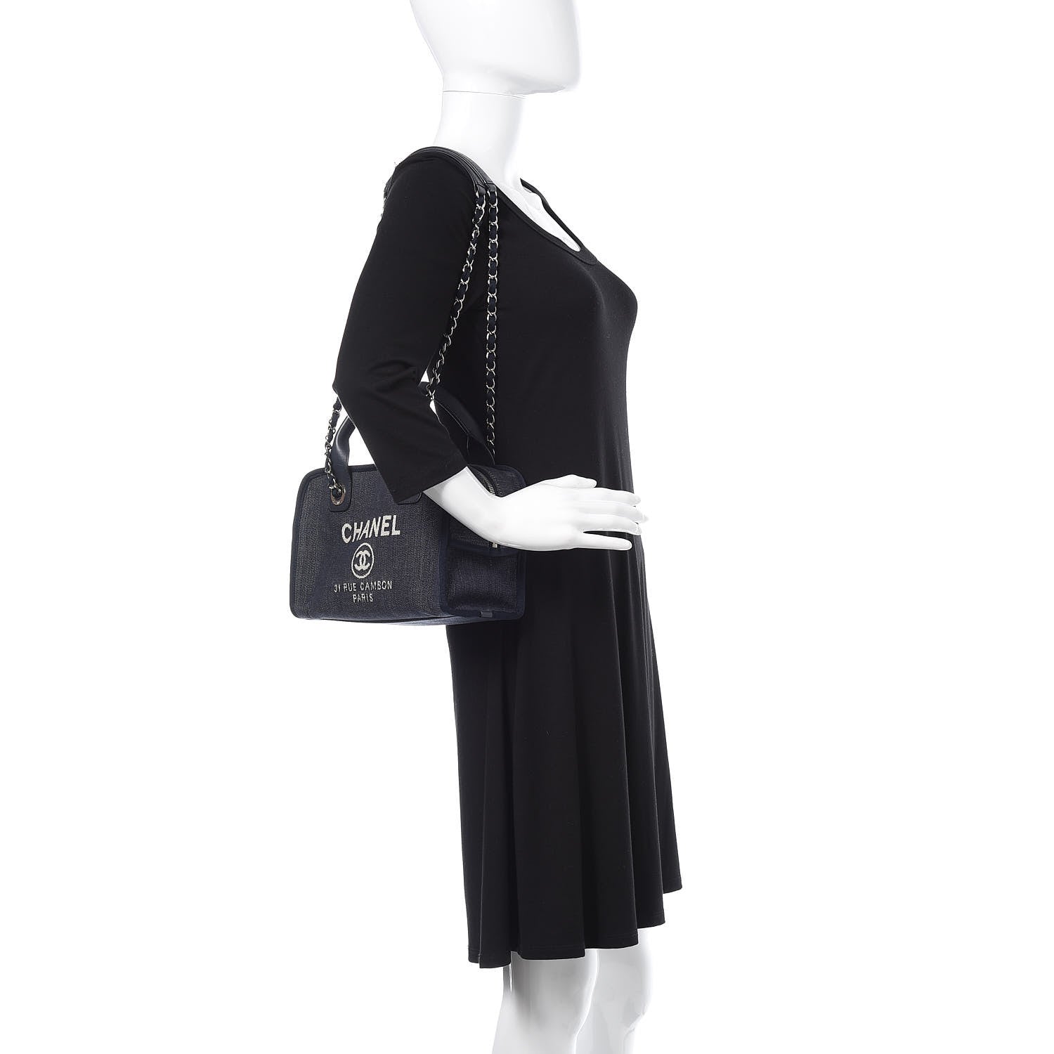 Chanel Denim Deauville Bowling Bag Dark Blue 2 of 11