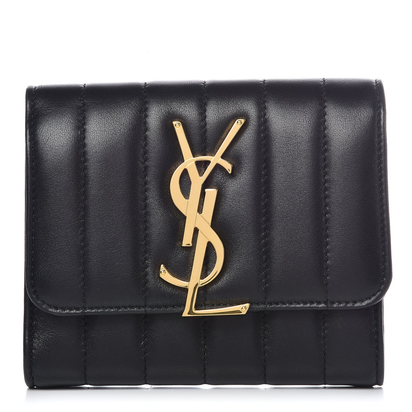 Lambskin Matelasse Monogram Vicky Tri-Fold Wallet Black