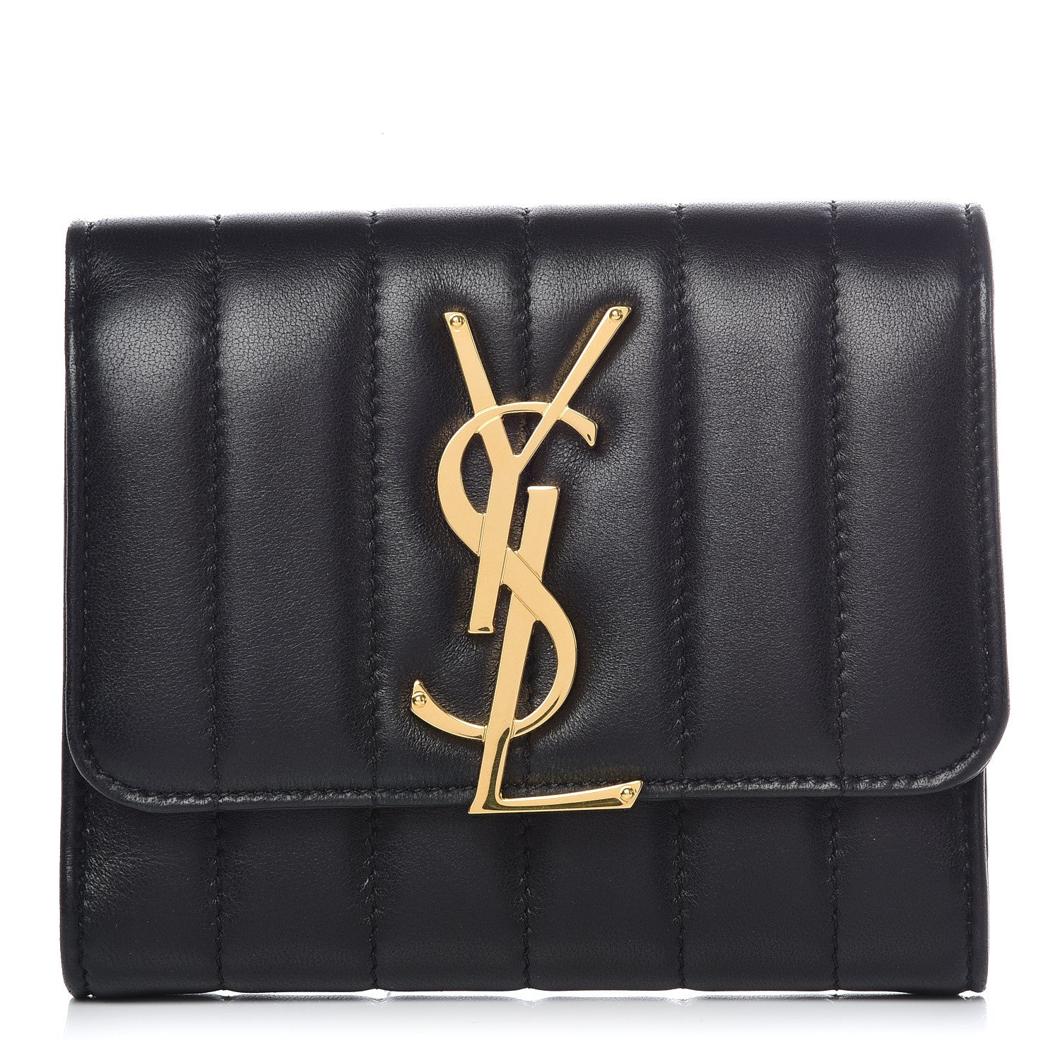 Saint Laurent Lambskin Matelasse Monogram Vicky Tri-Fold Wallet Black 1 of 11