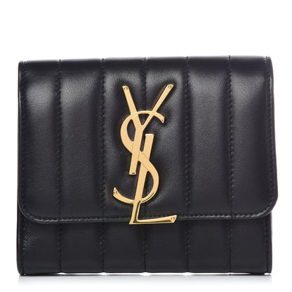 Saint Laurent Lambskin Matelasse Monogram Vicky Tri-Fold Wallet Black 1 of 11