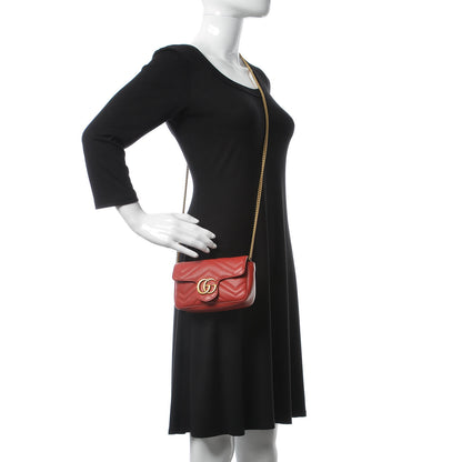 Gucci Calfskin Matelasse Super Mini GG Marmont Shoulder Bag Hibiscus Red 2 of 7