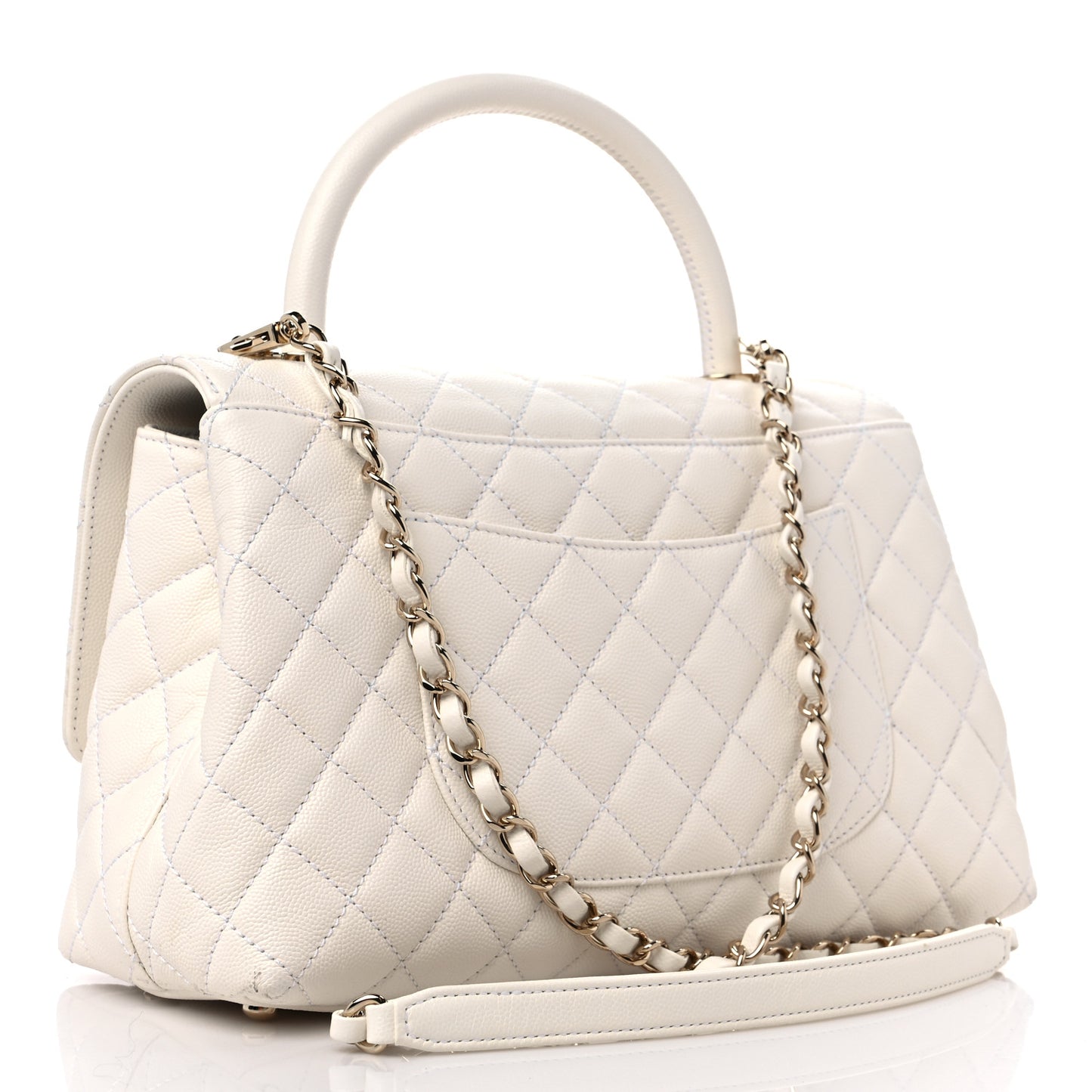 Caviar Quilted Small Coco Handle Flap White