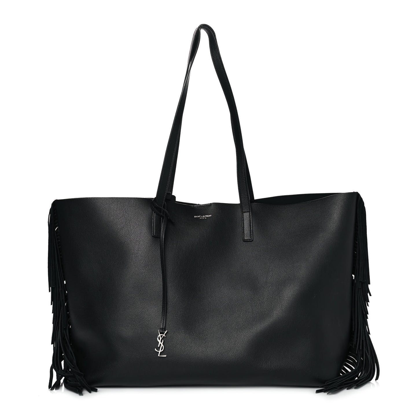 Calfskin Large Fringe Shopping Tote Black