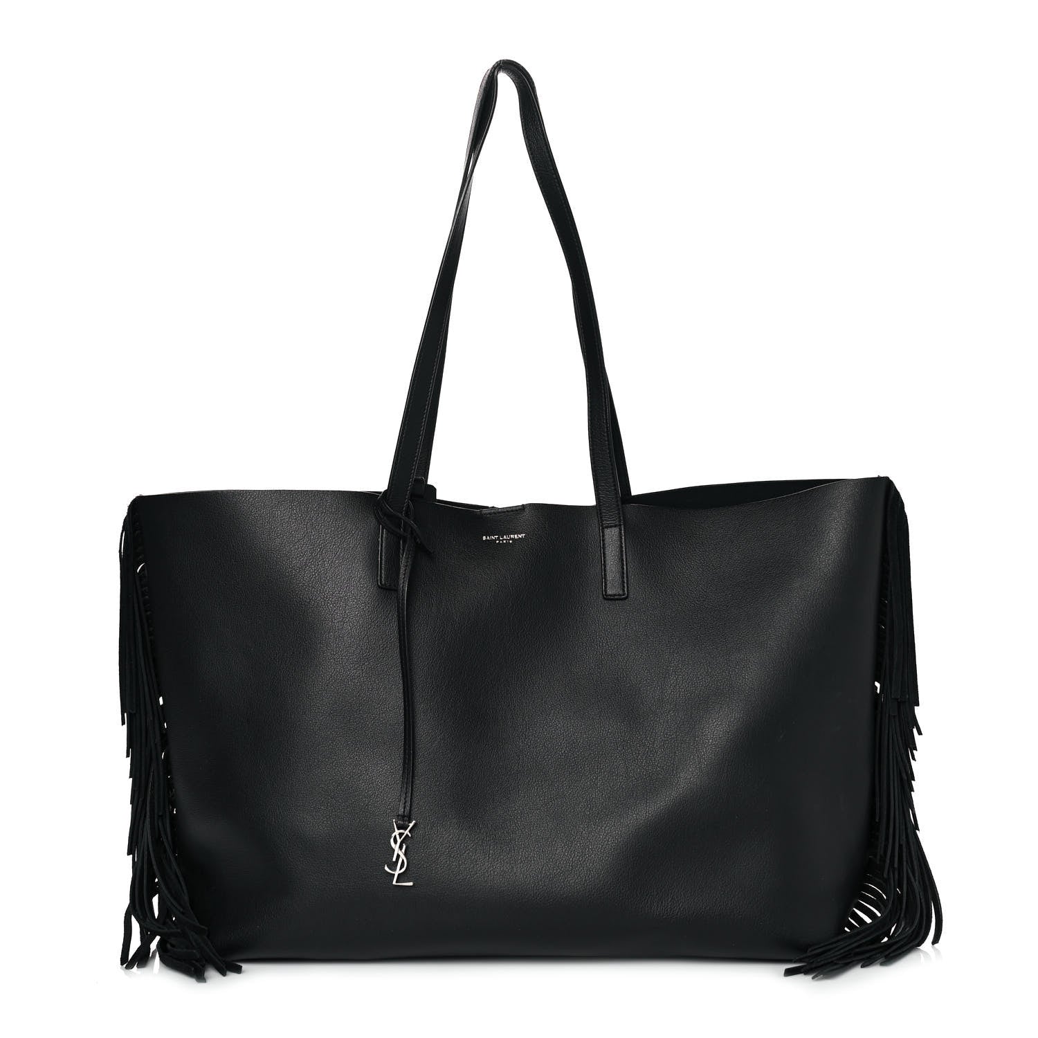 Saint Laurent Calfskin Large Fringe Shopping Tote Black 3 of 9