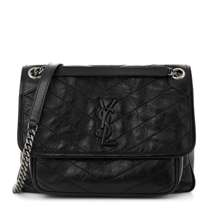 Saint Laurent Crinkled Calfskin Matelasse Monogram Medium Niki Chain Satchel Black 1 of 10
