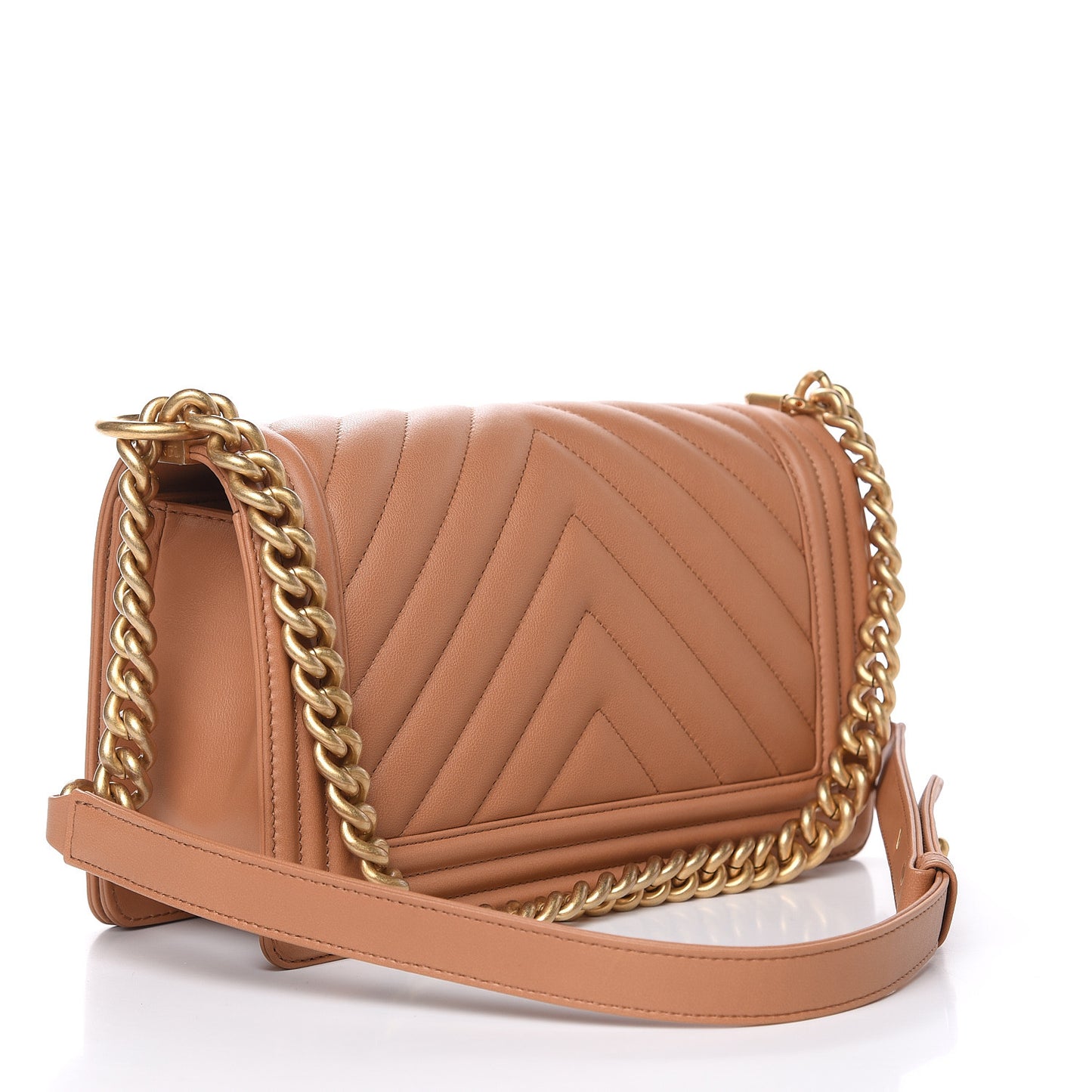Calfskin Chevron Quilted Medium Boy Flap Camel