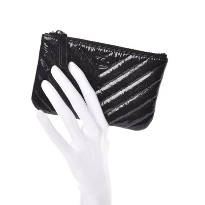 Chanel Patent Metallic Crumpled Calfskin Chevron Quilted Cosmetic Case So Black 2 of 10