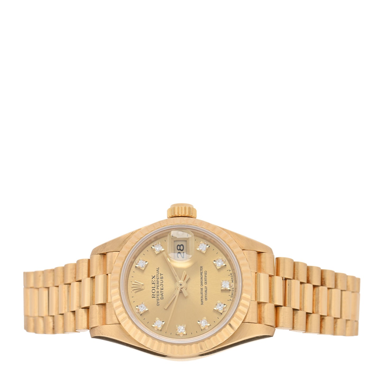 18K Yellow Gold Diamond 26mm Datejust President Watch Champagne 69178