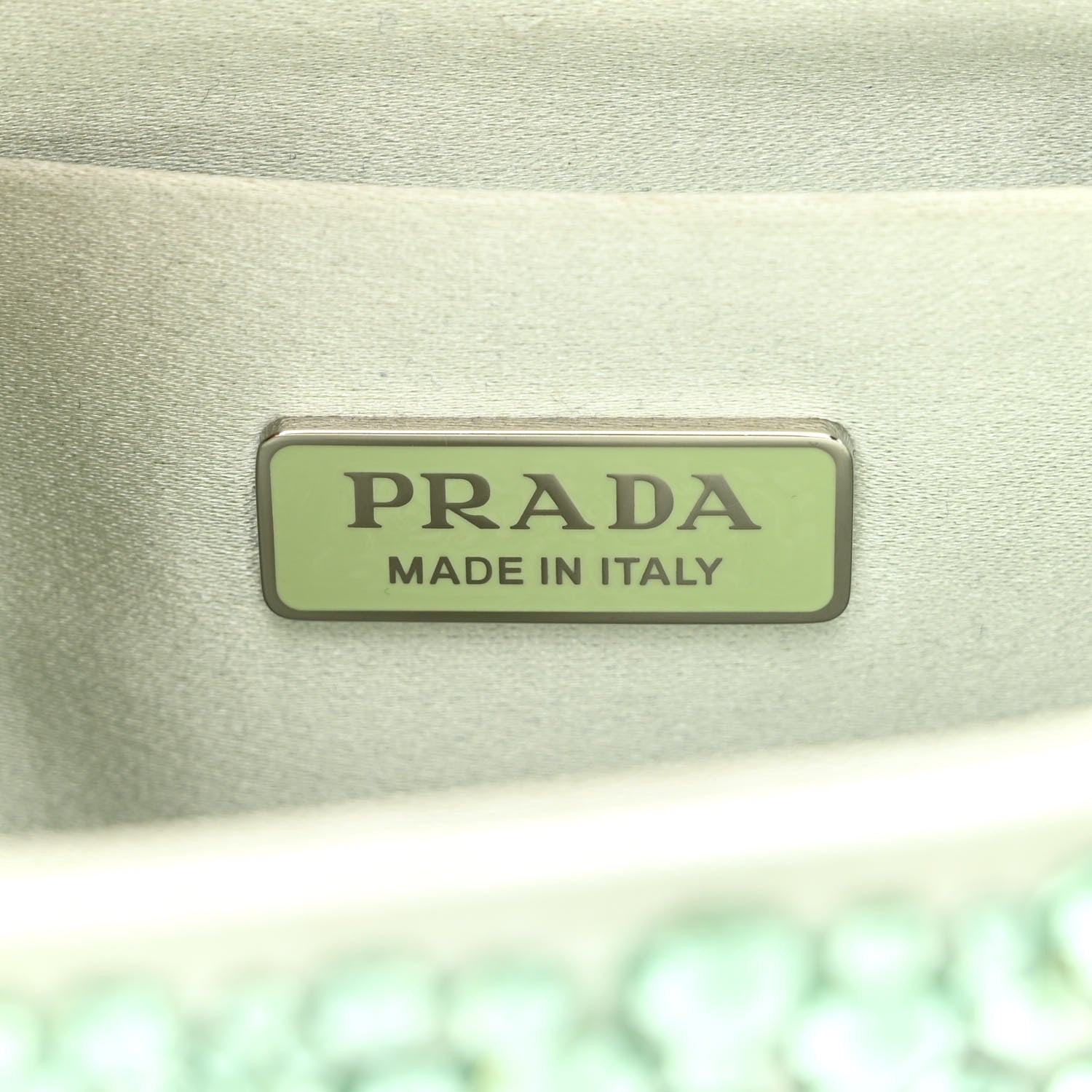 Prada Satin Crystal Metal Triangle Logo Small Double Handle Crossbody Tote Acqua 6 of 10
