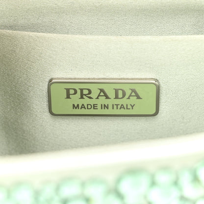 Prada Satin Crystal Metal Triangle Logo Small Double Handle Crossbody Tote Acqua 6 of 10